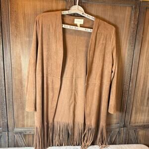Springfield Woman Brown Faux Suede Fringe Cardigan Boho Western Small